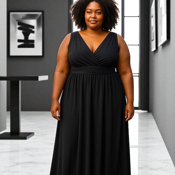Lulus Long Black Gown 1X – Comfortable Fit & High-Quality Chiffon Elegance - Picture 1 of 8